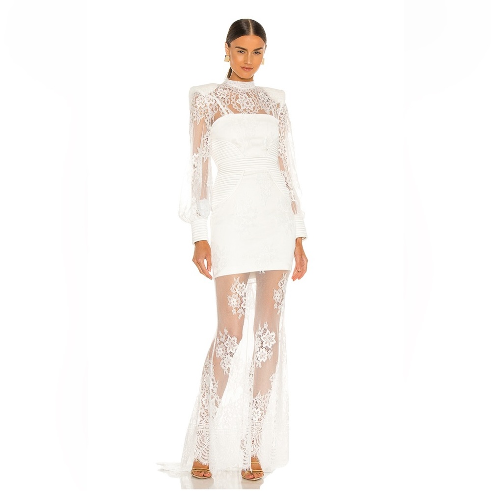 Zhivago TOMORROW Lace Overlay Sheer GOWN 6 WHITE Wedding